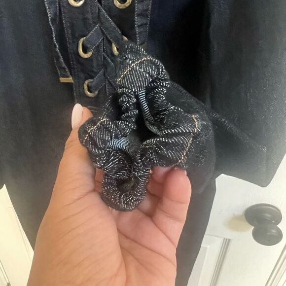 Boston Proper Lace Up Grommet Detail Denim Tunic Dress - Picture 3 of 6